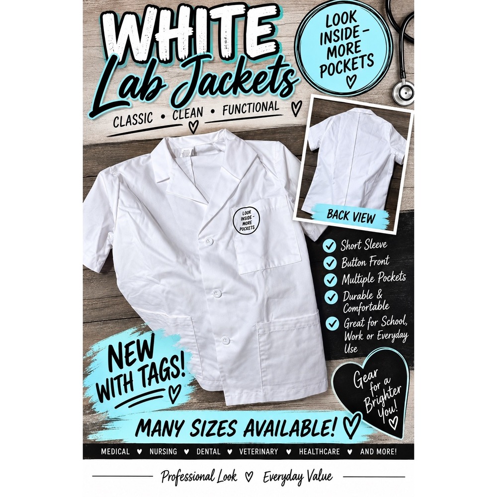 Meta 1168-011-56 White Lab Jacket Short Sleeve Button Front Multi Pocket Size 56